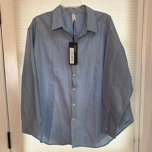 Future Collective/Target NWT Size XL Pearl Embellished Blue/White Striped Shirt
